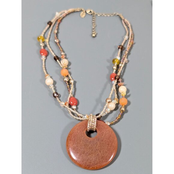 Lia Sophia Pumpkin Spice Necklace Stone Beaded Multi Strand Statement 18" - Picture 2 of 9